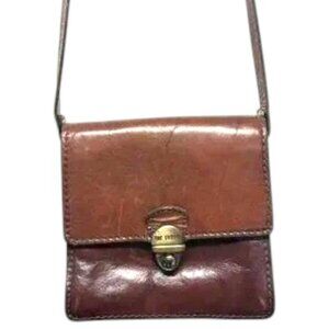 Small Brown Leather Crossbody Boho Purse Brass Closure Vintage Bag